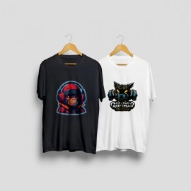 Astro Chimp And Animad | SABEZY ESSENTIALS Cotton Regular Men's T-Shirt | Black (Pack Of 2)