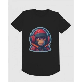 Astro Chimp | SABEZY ESSENTIALS Cotton Regular Women's T-Shirt | Black