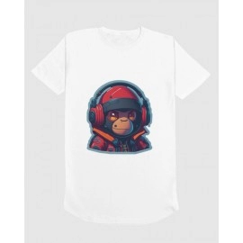 Astro Chimp | SABEZY ESSENTIALS Cotton Regular Men's T-Shirt | White