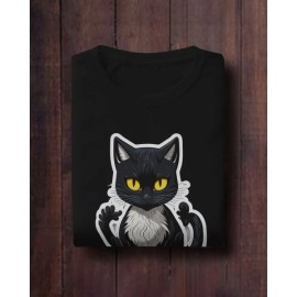 Black Cat | SABEZY ESSENTIALS Cotton Regular Women's T-Shirt | Black