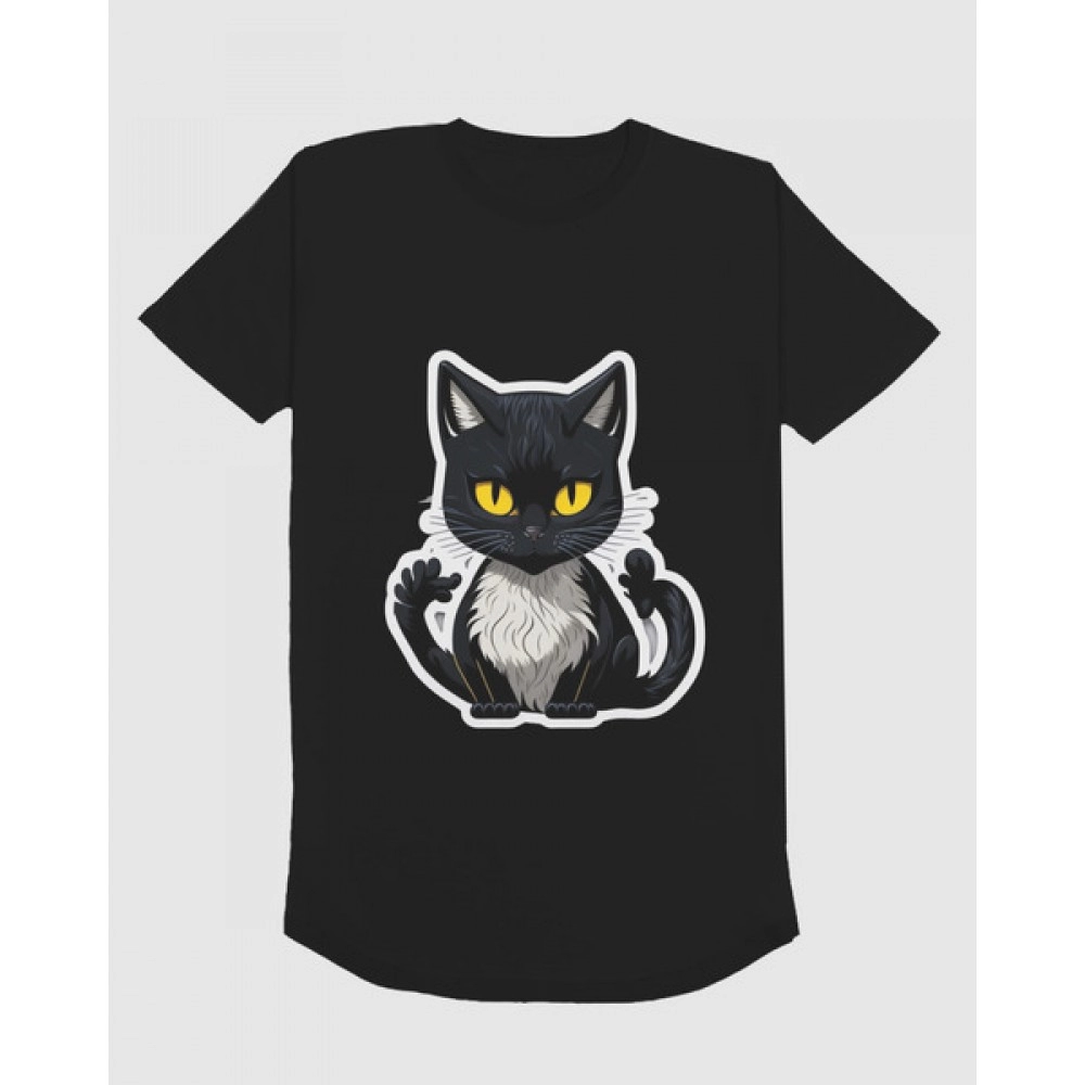 Black Cat | SABEZY ESSENTIALS Cotton Regular Women's T-Shirt | Black