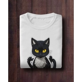 Black Cat | SABEZY ESSENTIALS Cotton Regular Men's T-Shirt | White