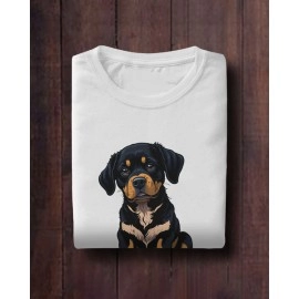 Black Dog Puppy | SABEZY ESSENTIALS Cotton Regular Women's T-Shirt | White