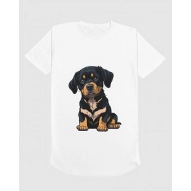 Black Dog Puppy | SABEZY ESSENTIALS Cotton Regular Women's T-Shirt | White