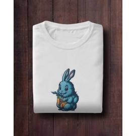 Black Dog Puppy and Blue Bunny | SABEZY ESSENTIALS Cotton Regular Women's T-Shirt | White (Pack Of 2)