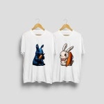 Blue Rabbit and Bunny Rabbit | SABEZY ESSENTIALS Cotton Regular Women's T-Shirt | White (Pack Of 2)