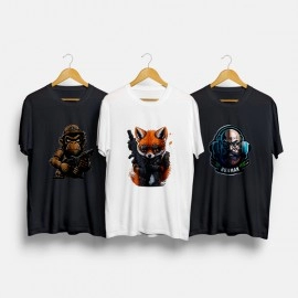 Buaman, Chimp Warzone and Cool Fox | SABEZY ESSENTIALS Cotton Regular Men's T-Shirt | Black | White (Pack Of 3)