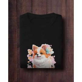 Cute Dog Puppy | SABEZY ESSENTIALS Cotton Regular Men's T-Shirt | Black