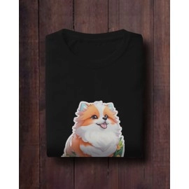 Dog White Puppy | SABEZY ESSENTIALS Cotton Regular Women's T-Shirt | Black