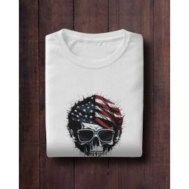 Flag Skull | SABEZY ESSENTIALS Cotton Regular Men's T-Shirt | White
