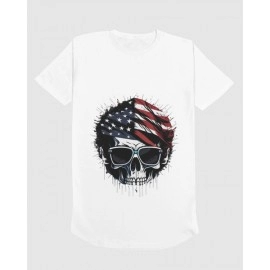 Flag Skull | SABEZY ESSENTIALS Cotton Regular Men's T-Shirt | White