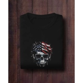 Flag Skull | SABEZY ESSENTIALS Cotton Regular Women's T-Shirt | Black