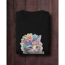 Flower Kitty | SABEZY ESSENTIALS Cotton Regular Men's T-Shirt | Black