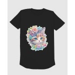 Flower Kitty | SABEZY ESSENTIALS Cotton Regular Men's T-Shirt | Black