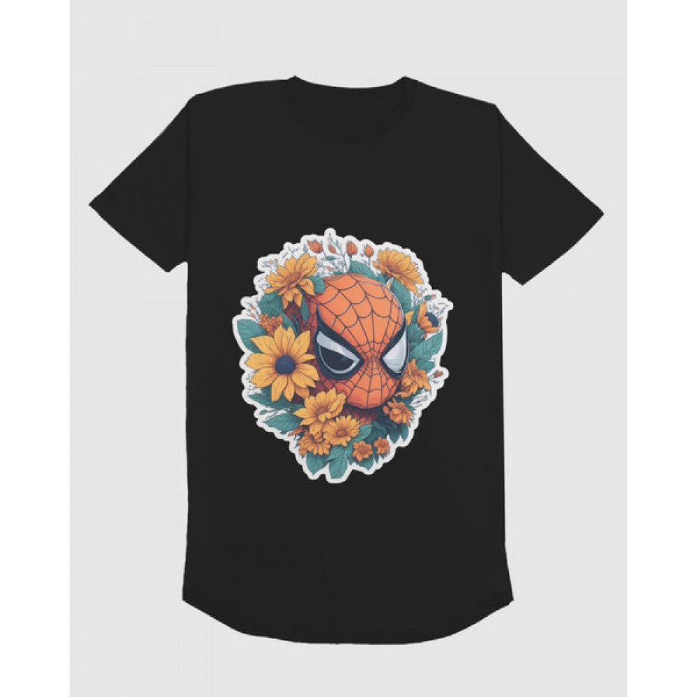 Flower Spidy | SABEZY ESSENTIALS Cotton Regular Men's T-Shirt | Black