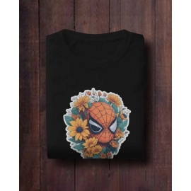 Flower Spidy | SABEZY ESSENTIALS Cotton Regular Men's T-Shirt | Black