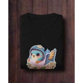 Flower Twitty | SABEZY ESSENTIALS Cotton Regular Women's T-Shirt | Black