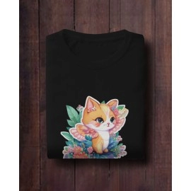 Flowery Kitten | SABEZY ESSENTIALS Cotton Regular Men's T-Shirt | Black