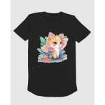 Flowery Kitten | SABEZY ESSENTIALS Cotton Regular Men's T-Shirt | Black