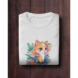 Flowery Kitten | SABEZY ESSENTIALS Cotton Regular Men's T-Shirt | White