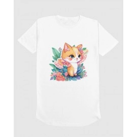 Flowery Kitten | SABEZY ESSENTIALS Cotton Regular Men's T-Shirt | White