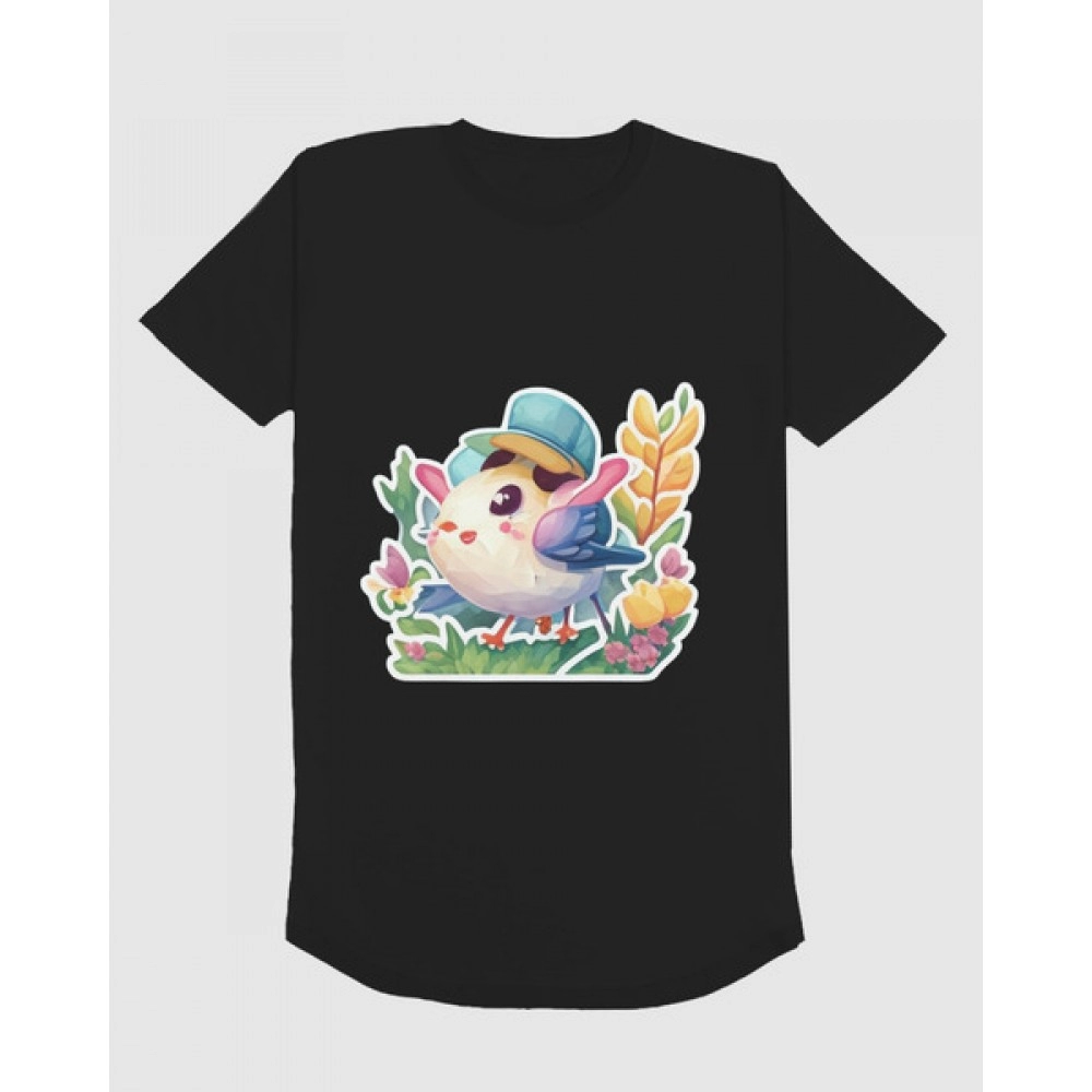 Flowery Twitty | SABEZY ESSENTIALS Cotton Regular Women's T-Shirt | Black