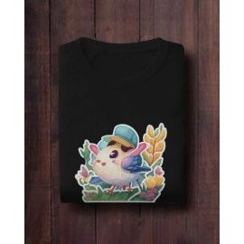 Flowery Twitty | SABEZY ESSENTIALS Cotton Regular Women's T-Shirt | Black