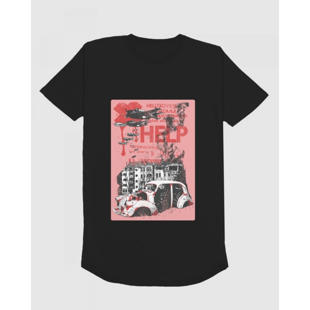 Help Me | SABEZY ESSENTIALS Cotton Regular Men's T-Shirt | Black