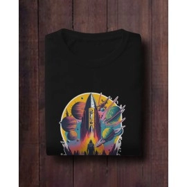Mars Rocket | SABEZY ESSENTIALS Cotton Regular Men's T-Shirt | Black