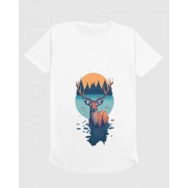 Mountain Deer | SABEZY ESSENTIALS Cotton Regular Men's T-Shirt | White