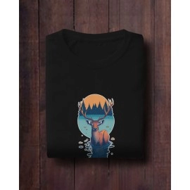 Mountain Deer | SABEZY ESSENTIALS Cotton Regular Women's T-Shirt | Black