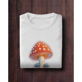 Mushrooms | SABEZY ESSENTIALS Cotton Regular Women's T-Shirt | White