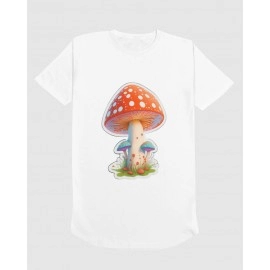 Mushrooms | SABEZY ESSENTIALS Cotton Regular Women's T-Shirt | White