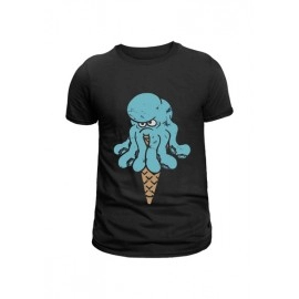 Angry Octopus Ice Cream Design | SABEZY ESSENTIALS Cotton Regular Men's T-Shirt | Black