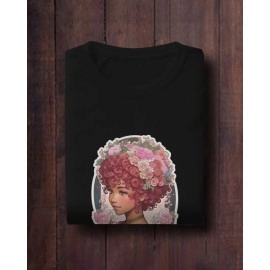 Pink Young Lady | SABEZY ESSENTIALS Cotton Regular Women's T-Shirt | Black