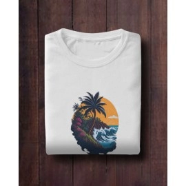 Sunset Shine | SABEZY ESSENTIALS Cotton Regular Men's T-Shirt | White