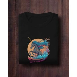 Unicorn | SABEZY ESSENTIALS Cotton Regular Women's T-Shirt | Black