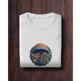 Wanderlust Mushrooms | SABEZY ESSENTIALS Cotton Regular Men's T-Shirt | White