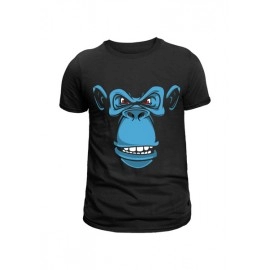 Angry Blue Monkey Face | SABEZY ESSENTIALS Cotton Regular Women's T-Shirt | Black