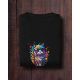 Cat Wearing Sunglasses | SABEZY ESSENTIALS Cotton Regular Men's T-Shirt | Black