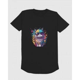 Cat Wearing Sunglasses | SABEZY ESSENTIALS Cotton Regular Men's T-Shirt | Black