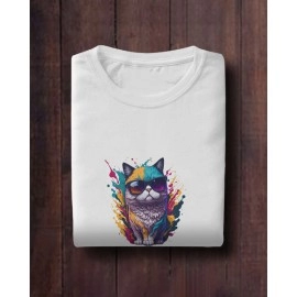 Cat Wearing Sunglasses | SABEZY ESSENTIALS Cotton Regular Men's T-Shirt | White
