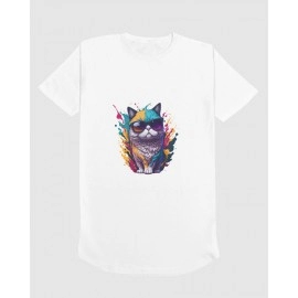 Cat Wearing Sunglasses | SABEZY ESSENTIALS Cotton Regular Men's T-Shirt | White