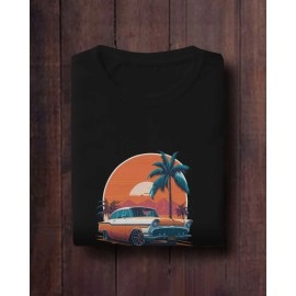 Colourful Mountains, Classic Vintage Car and Flag Skull | SABEZY ESSENTIALS Cotton Regular Men's T-Shirt | Black | White (Pack Of 3)