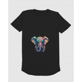 Colourful Elephant | SABEZY ESSENTIALS Cotton Regular Women's T-Shirt | Black
