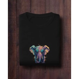 Colourful Elephant | SABEZY ESSENTIALS Cotton Regular Women's T-Shirt | Black