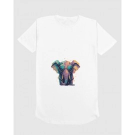 Colourful Elephant |  SABEZY ESSENTIALS Cotton Regular Women's T-Shirt | White