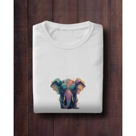 Colourful Elephant |  SABEZY ESSENTIALS Cotton Regular Women's T-Shirt | White