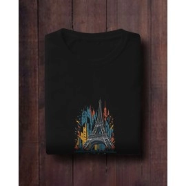 Eiffel Tower | SABEZY ESSENTIALS Cotton Regular Men's T-Shirt | Black