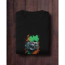 Flash Camera  | SABEZY ESSENTIALS Cotton Regular Men's T-Shirt | Black